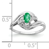 Čvrsti 14K bijeli zlato 5x ovalni simulirani smaragd CZ prsten