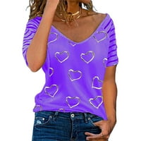 Žene na vrhu Ležerne majice kratki rukav modni srčani tisak T-majice Tee