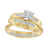 Čvrsta 10k žuto zlato i njezina okrugla Diamond Podudaranje par tri prstena za brisalne zaručničke prsten