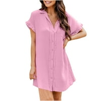 Drindf Ženske ljetne haljine Ležerne prilike Rever izrez Tunic Majica Dress Loop Fit Short rukava MINI