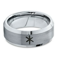 Tungsten Asterisk Star Simbol glifne prsten za muškarce Žene Udobne fit sive koraka Bevel Edge brušeno