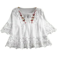 HAITE HONGE BLOUSE V majica za vrat pola rukava na vrhovima dame tunika košulja cvjetni print bijeli