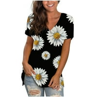 Solacol Womens Ljetni bluze V-izrez T-majice za žene Modni ženski Ljetni V-izrez Kratki rukav Ispis