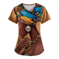 Apepal Women majica Slatka štampa s kratkim rukavima V-izrez Top radne džišne džepske pilinge
