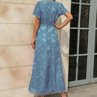 Hanzidakd ljetne haljine za žene V izrez High Squik čipka haljina jacquard proreza dugačka haljina s