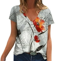 Dame V izrez Cvjetni akvarel Print TOP Ljetni modni kratki rukav labav majica TOP grafički