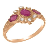 Britanska napravljena 14k Rose Gold Prirodni rubin i kubični cirkonijski ženski prsten - Opcije veličine