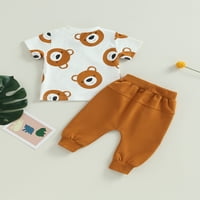 Amiliee Toddler Baby Boy Outfit Set Short rukav medvjed tiska i duge set odjeće za duge hlače