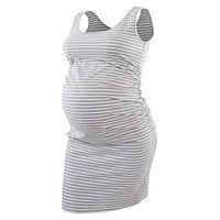 Haljina za trudnice AsashitEnel Stripe bez rukava Crew Slim Midi Rezervna haljina Ljetna casual materinska
