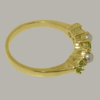 Britanci napravio je 10k žuto zlato prirodni peridot i kultivirani biserni ženski vječni prsten - Opcije