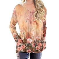 Naughtyhood ženske dugih rukava ležerne dugih rukava, pulover od labavih tunika majica bluza vrhovi V-izrez čvrsta sa džepom S-16XL narandžasta