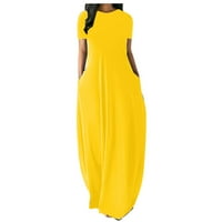 Dame Ljeto plaža Sundress Crew Crt Maxi Haljine Solid Boja duga haljina boemska kratka rukava žuta 5xl