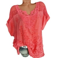 Žene ljetne vrhove kratki rukav čvrsta blusa casual ženska majica V-izrez crvena s