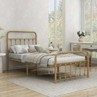 Vintage platforma metalni twin XL krevet za krevet, jednostavan sklop, zlato