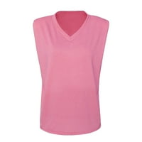 Ženska majica s čvrstoćom rukavima bez rukava sa vratima s ramenom Labavim prslukom ružičastog l