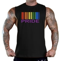 Muški pride Rainbow barkod F Crna duboka rezana majica The Tank Veliki