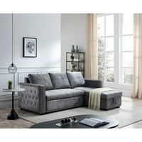 L-oblik, sekcijski kauč sa izvučenim krevetom, reverzibilna ležaljka sa skladištem, 91