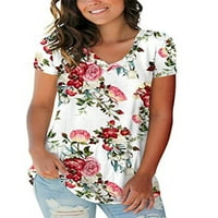 Hait Ladies majica V izrez Ljetni vrhovi kratki rukav majica Dnevna odjeća Tee Beach cvjetna print Tunika