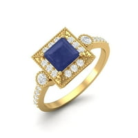 1. CTS plavi safirni kvadratni pasijans naglasak Sterling Srebrna zlata Vermeil Women Vjenčani prstenovi
