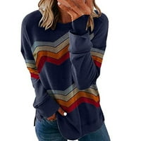 Beppter Womens casual dugih rukava Crewneck Duks Striped ispisani labavi pulover majice