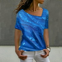Hanas vrhovi ženski modni casual tiskani l-izrez kratki rukav top bluza plavi xxl