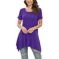 DrpGunly T majice za žene ovratnika u boji puna boja plus veličina kratkih rukava casual bluza vrhovi