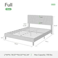 Novilla platforma puna platforma okvir kreveta s tapeciranim podesivim uzglavljem, sivom bojom