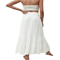 WRCNOTE DAME Flowy ruffle suknje Ležerne plaže A-line duga suknja Summer Boja ljetna elastična struka