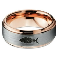 Tungsten riblji oblik tipografski prsten za prsten za muškarce Žene Udobnost FIT 18K Rose Gold Step