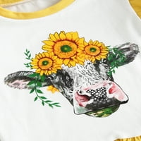 Djevojke za bebe Ljeto odijelo Kravlje glave suncokret za ispis kratkih rukava majica i elastične hlače