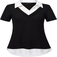 Ženske košulje s dugim rukavima, patchwork radna bluza, vrhovi tunike, crna, m