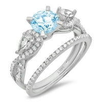 1. CT sjajan okrugli rezan plavi simulirani dijamant 18k bijeli zlatni pasijans sa akcentima Wedding