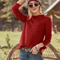 Vrhovi za žene Ležerne prilike s dugim rukavima, ruffle pletene furne u boji jesen i zimski džemperi