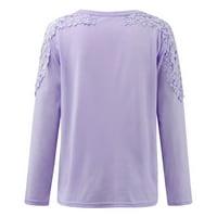 Žene Casual Solid O-izrez čipke izdubljene dugih rukava pulover za mršavljenje TOPS PLUS veličina Bluzes