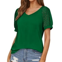 Ljetni casual vrhovi za žene čipke kratkih rukava V izrez labavi montažni košulji s majicom s majicom