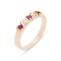 Britanci napravio je 10k Rose Gold Prirodni rubin i kultivirani biserni ženski prsten - Veličine opcije