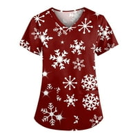 ChicCall ženska božićna kostim V-izrez kratki rukav sestrinca Xmas snježne pahulje snjegović tiskani