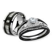 Crno-srebrni nehrđajući čelik i titanijum njegovi i njezini vjenčani prsten set veličine ženskih muškaraca