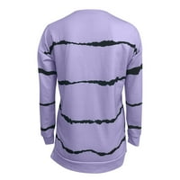 Fsqjgq dukseve dukseve za žene modna casual crewneck dugih rukava pulover Stripe Print Side Split bluza
