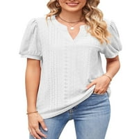Niveer dame Ljetni vrhovi izdubljeni majica V izrez majica Dressy Tunic bluza kratki rukav Tee bijeli