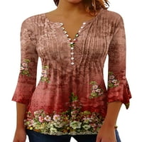 Colisha Dame Ljetni vrhovi cvjetni print tunika bluza V izrez majica Saobawlingwewer rukava majica Style-e