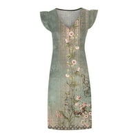 Atinetok ljetne haljine za žene modni ruffle rukavi vintage cvjetna grafika labave ljuljačke tučke haljine