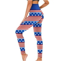 Odeerbi 4. jula Patriotske joge hlače za žene Ležerne prilike tiskane visoke struk labave ravne hlače