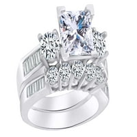 Princeza i okrugli bijeli kubični zvjezdani prsten za brisalni zvjezdice u 14k bijelo zlato preko srebrne prstene od sterlinga-5.5