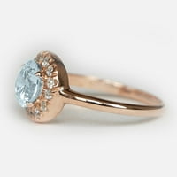 1. CTS okrugli prirodni akvamarinski i dijamantski vjenčani prsten 14K ružičasto zlato