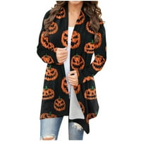 Hvyesh Halloween Cardigan za žene Spider Print Džemper s dugim rukavima kaput lagan prednji otvoreni