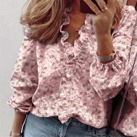 Grafički otisci kratkih rukava Bluza Ležerne prilike V-izrez Moda za žene Pink L