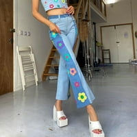 Ženske hlače visoki struk casual dugačak 90-ih boja blok vintage ravne noge pantalone za pamćenje ulicama