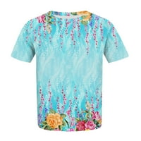 Tking Fashion Womens Ljeto Plus size CrewNeck kratki rukav Na vrhu Slobodne cvjetne majice za žene Sky