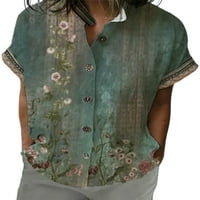 Žene Ljetne bluze reverske majice kratki rukav vrhovi dame Labavi tunika košulja Radni bijeli 3xl
